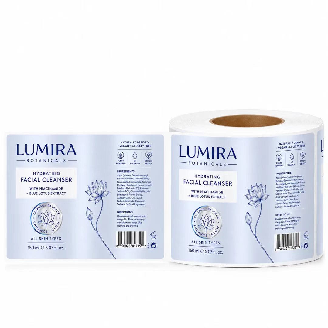 Custom Luxury Blue/Silver Foil - Luxury Skincare Labels ulasan dan harga
